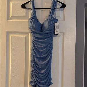 Elegant Blue Ruched Dress